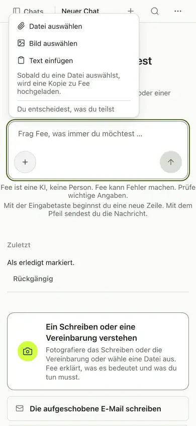 Das Menü neben dem Nachrichtenfeld, in dem du eine Datei oder ein Bild zum Anhängen auswählst