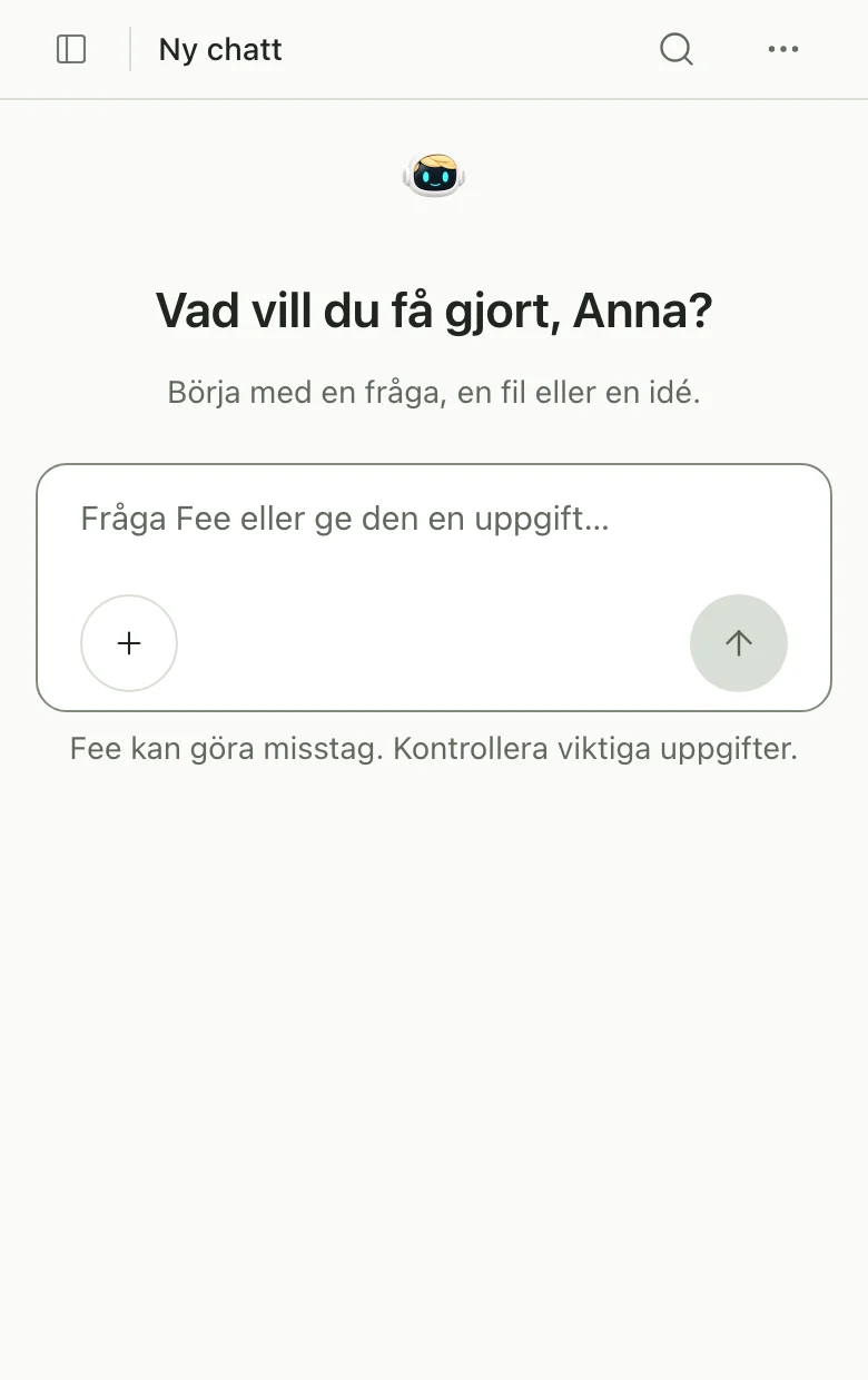 Fee i webbläsaren, med ett fält där du skriver din fråga.