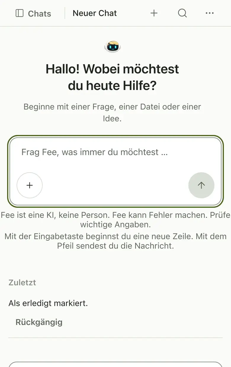 Fee im Browser mit einem Feld, in das du deine Frage schreibst.